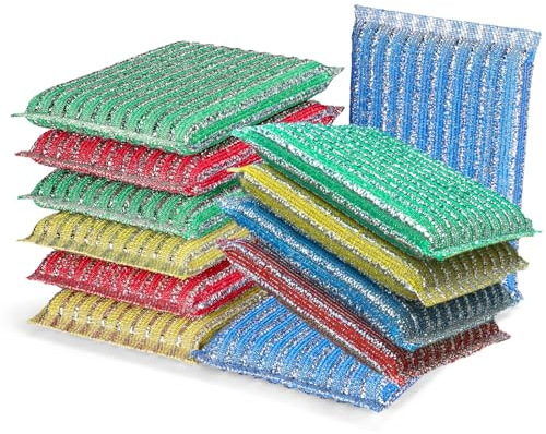 ovwo Washing Up Sponge, 12-Pad Non Scratch Dish Sponges for Kitchen, Bath | Upgraded Kitchen Sponge Scourers, Durable Dishwashing Sponges with Rich Foaming, 4 Colors, Ideal for Dishes, Pots, Sink