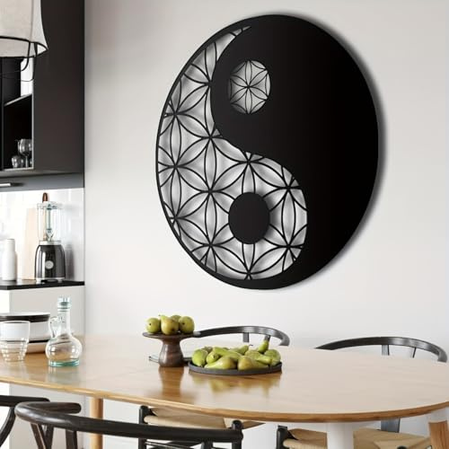 Wandkunst-Dekor aus Metall, Yin und Yang, Heiliges Zen, geometrisches schwarzes Metall zum Aufhängen, spirituelles Zuhause für Wohnzimmer, Schlafzimmer, (45 cm)
