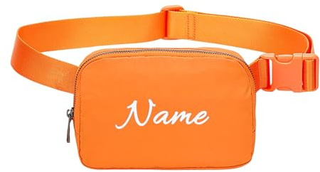 Personalisierte Bauchtasche für Frauen Damen Gürteltasche mit Gesticktem Namen Umhängetasche Klein Wasserdicht Schultertasche für Männer Frauen Crossbody Bag für Outdoor Sportarten wandern (Orange)