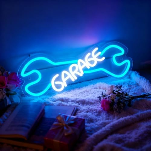 Garage Neon Sign Wrench Neon Signs LED Neon Light Signs for Wall Decor LED Dimmable Light Up Signs USB Powered for Bedrooms Man Cave Car Store Workshop Room Birthday 15.78”X5.7”