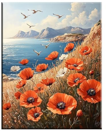 Playa Pintar por Numeros Adultos, Manualidades Adultos, Lienzo 100x135cm, DIY Cuadros para Pintar por Números con Pinceles y Pinturas Acrílicas, Decoración del Hogar y Regalo, Flor Sin Marco 2w-94
