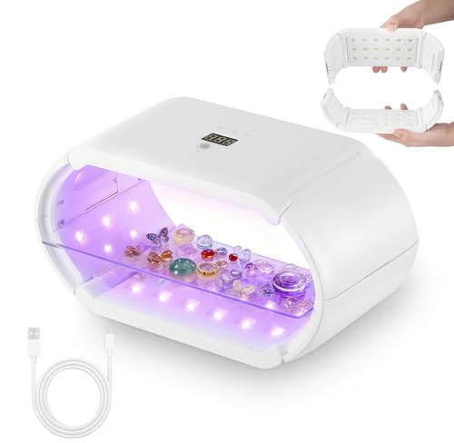 UV Light for Resin, Double-Sided UV Resin Curing Lamp with 48 LED Beads & 4 Timer (1/3/5/10mins), Foldable Large UV Light Dual Wavelength for Molds, Jewelry Making, DIY Crafts