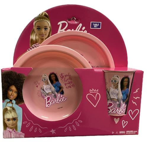 Set da Tavola Barbie 1 Piatto Piano 1 Piatto Fondo 1 Bicchiere PS 41370