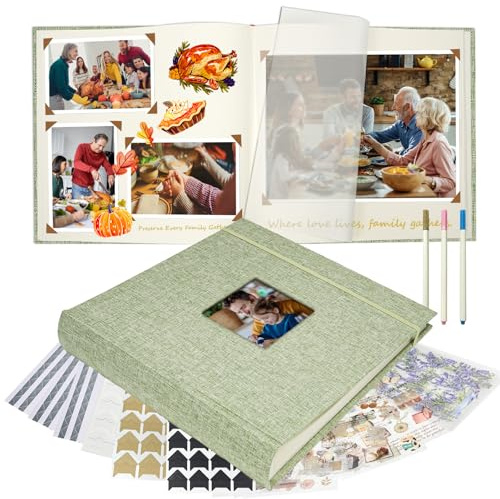 Vienrose Fotoalbum zum Einkleben 30 x 30 cm, 50 Blätter/100 Seiten | Großes Leinen-Fotobuch mit Beschreibbarem Raum, DIY Scrapbook Fotoalben für Hochzeit, Baby, Familie, Taufe, Jahrestage