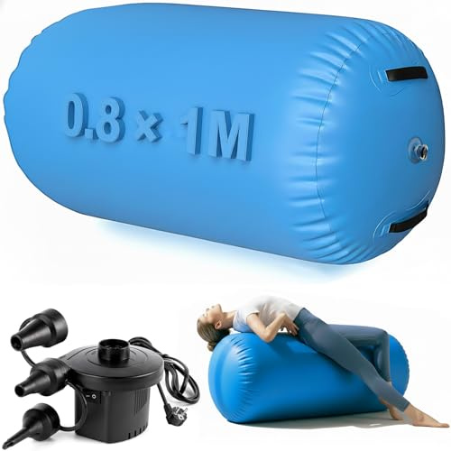 Air Rolle Turnen, Aufblasbare Barrel Gymnastik Rolle mit Pumpe, Gymnastik Yoga Turnmatte für Rückwärtsrolle & Flickflack, Airtrack Matte für Kinder & Erwachsene Indoor/Outdoor Wasserdicht