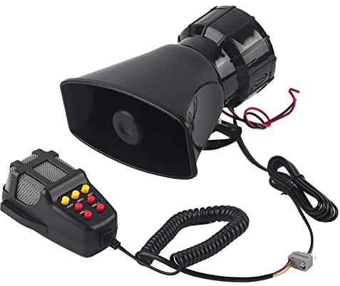 Wakects 100W 7 Töne Hupe, Auto Sirene Horn, Universeller Auto Lautsprecher für die meisten Motorräder Lieferwagen und LKWs, mit Installationsset