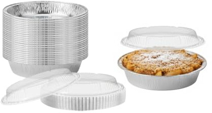 Round Foil Pans with Clear Dome Lids (Bulk Pack of 50) – Heavy Duty Disposable Aluminium Round Baking Tins for Cakes, Pies, Meal Prep, Catering, Takeaway, Food Storage | Freezer & Oven Safe (7 Inch)