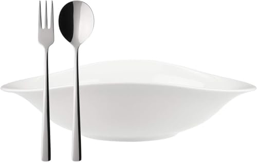 Villeroy & Boch – Vapiano, Italian-Set, 12-Teilig, 4X Pastaschalen, 4X Spaghetti-Gabel, 4X Spaghetti-Löffel, Spaghetti Und Nudeln, Premium Porzellan, Edelstahl, Spülmaschinenfest, Mikrowellensicher
