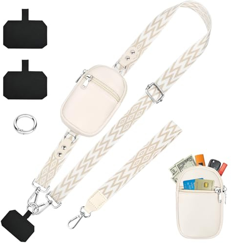 KTUEOV Cuerda para Movil, Universal Cordón para Movil con Bolsillo Cinta para Colgar Móvil Ajustable Cordon Moviles Cuello Correa para Mujeres Multifuncional para Todos los Smartphones