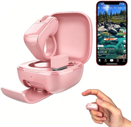 Fingerspitzen Scrolling Ring,Dual-Mode+Touchpad Bluetooth5.3+2.4G Page Turner für Tik Tok iPhone iPad,2-in-1 Tragbare Handheld Maus mit Fernbedienung,Kabellose Fernbedienung Finger Scroller,Rosa