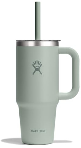 Hydro Flask 24 Oz Travel Tumbler with Handle, Clear Lid and Straw - Insulated Stainless Steel in 24 Oz Agave Green