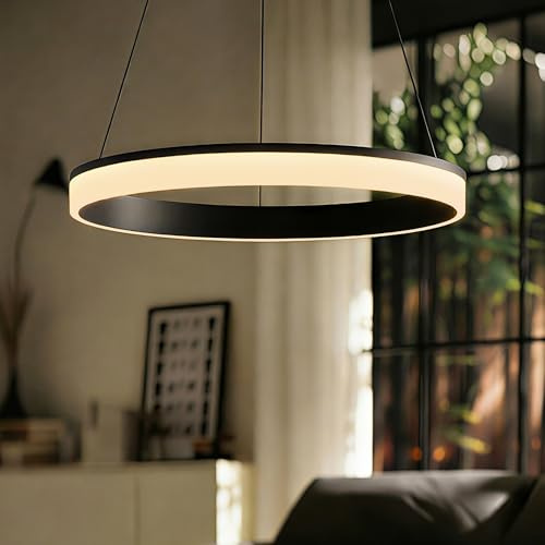 Mai & Mai Pendelleuchte Esstisch mit Fernbedienung & Wandschalter | 60cm LED Moderne Hängelampe, stufenlos dimmbar 3000K–6000K, höhenverstellbare Design 30W Esstischlampe, Sandschwarz, Luvina02