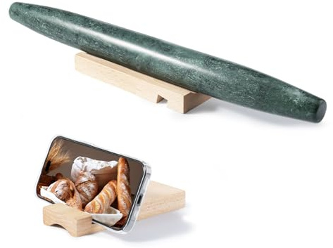 Marmor-Nudelholz mit Holzwiege, 40cm Hochwertige Polierte Teigroller
