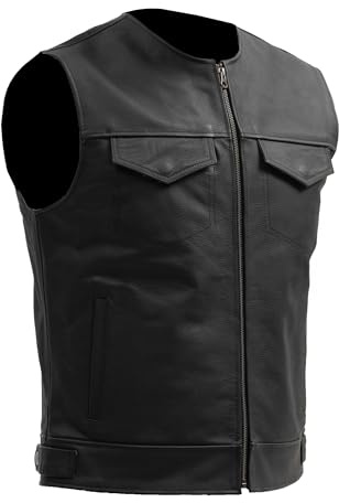 BROGER Blade Gilet da moto Uomo | Pelle | Spazio per stemmi e distintivi del club | Cerniera centrale | 6 tasche