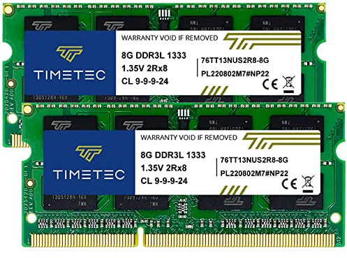 Timetec 16 GB KIT (2 x 8 GB) DDR3 1333 MHz PC3-10600 Nicht-ECC ungepuffert 1,5 V CL9 2Rx8 Dual Rank 204 Pin SODIMM Laptop Notebook PC Computerspeicher RAM-Modul-Upgrade (16 GB KIT (2 x 8 GB))