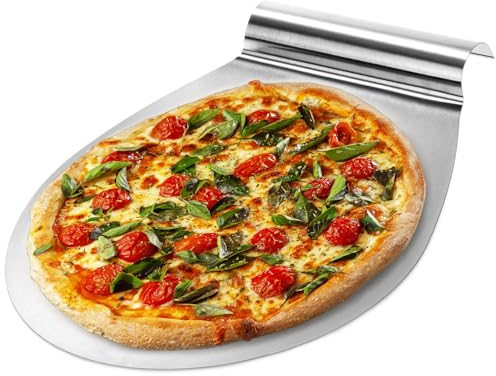 com-four® Pala porta pizza in acciaio inox - Teglia solleva torte con impugnatura - Paletta per torte e pizza - Pala per pizza fino a Ø 26cm (rotonda - color argento)