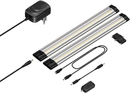 parlat LED Unterbau-Leuchte Siris, Touch-Dimmer, flach, 30cm, je 370lm, weiß, 2er Set