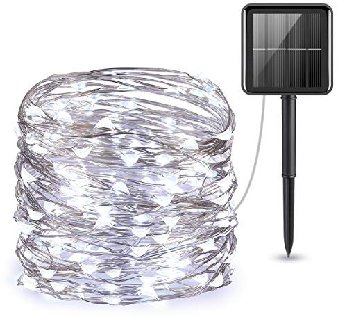Criacr Solar String Lights - 100 LED 10M Waterproof Sliver Wire Fairy Decoration for Indoor/Outdoor Tree, Patio, Garden, Pathway, Home, Party (White)