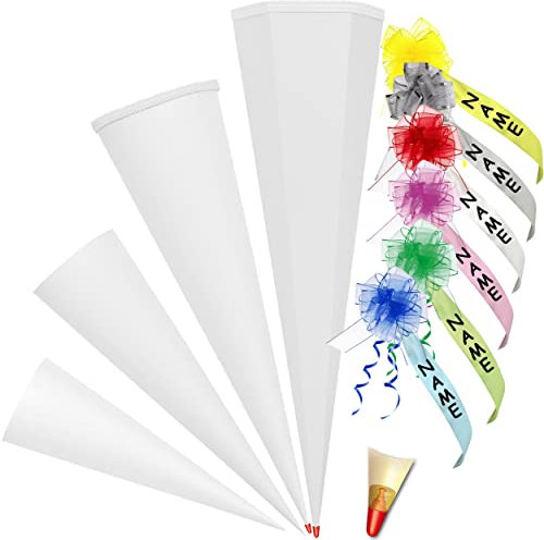 alles-meine.de GmbH Schultüte - Rohling - sehr helles GRAU/hellgrau - 100 cm - 6-eckig - incl. individueller Schleife - OHNE Tüll Abschluß - mit Holzspitze___ Zuckertüte ALLE ..