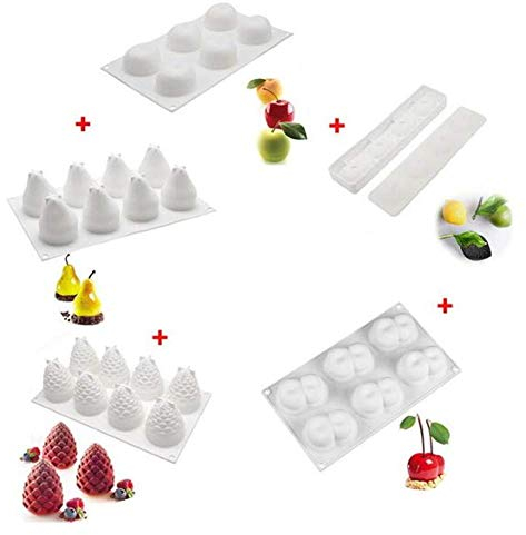 ausuky 5/2 set di stampi 3D in silicone per frutta, ciliegia, limone, ananas, fatti a mano, per mousse, torte, cioccolato, pasticceria, gelato (1#)