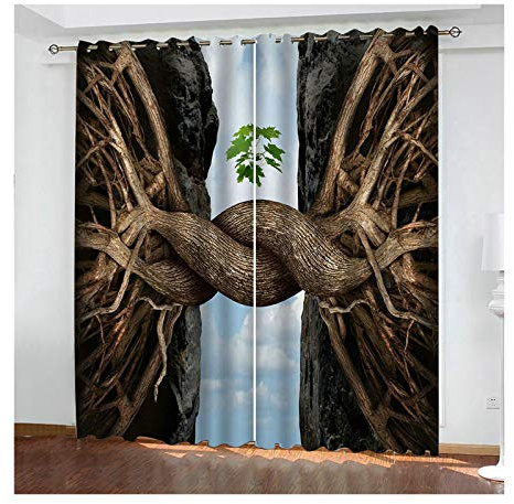 Daesar Tende Soggiorno Moderne 2 Pezzi Tende Soggiorno 3D Radici Albero Contorto Tende Soggiorno Marrone 137x115CM Tenda Poliestere 100%