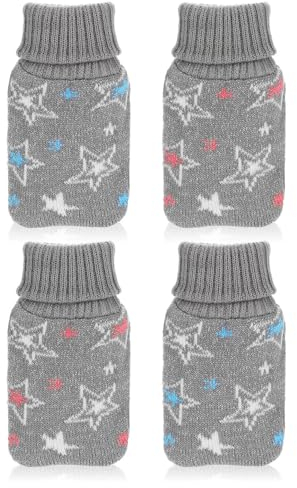 com-four® 4X Taschenwärmer im Rollkragen-Design - Handwärmer mit Sternen-Motiv, kuschlige Taschenheizkissen in Zwei Farben (4 Stück - grau mit Sterne)