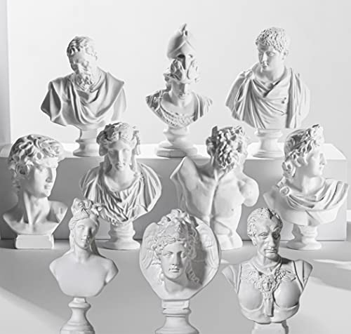 LAGOM HOUSE Griechische Büste Statue und Skulpturen Set von 10 Stück Büste Statue Harz Mini griechische Mythologie Figur griechische Gott Statue Büste klein für Dekor/Geschenk/Zeichnen