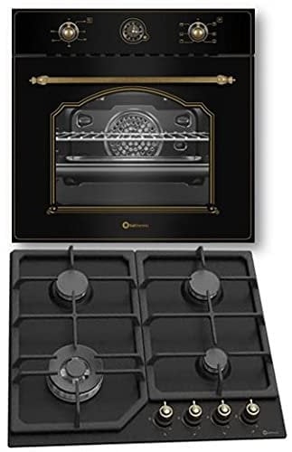 CONJUNTO ENCIMERA GAS + HORNO ELECTRICO MULTIFUNCION/ESTILO RUSTICO NEGRO CON MANDOS DORADOS/ANCHO 60 CMS/ENCIMERA 4 FUEGOS/HORNO 64 L.
