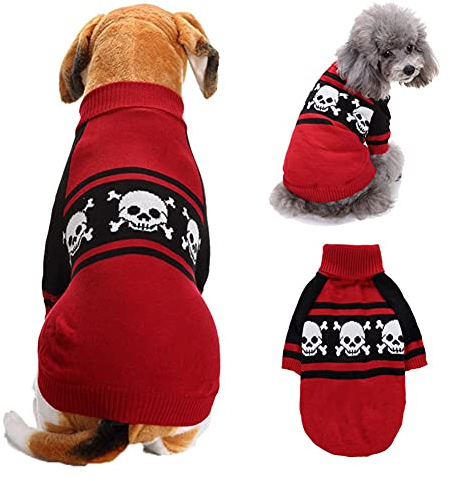 Cicano Hundepullover mit Totenkopf-Motiv, Kürbismuster, niedlich, Größe M, Rot