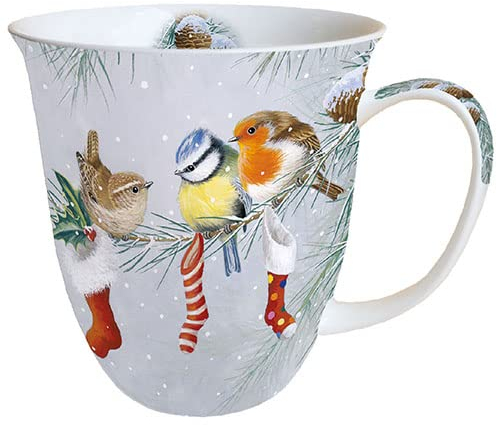 Ambiente Tasse en Porcelaine d'Os 400 ml pour Thé ou Café - Automne Hiver Noël Chaussettes de Noël
