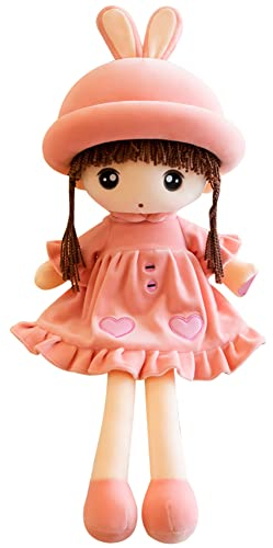 Herbests Weiche Stoffpuppe Babypuppe mit Haaren Schöne Puppe Plüsch Stofftier Püppchen Doll Spielzeug Weihnachten Gefüllte Plüschtier Puppen Kuschelpuppe Baby Kinder Mädchen Geschenkpuppe 50cm,Rosa