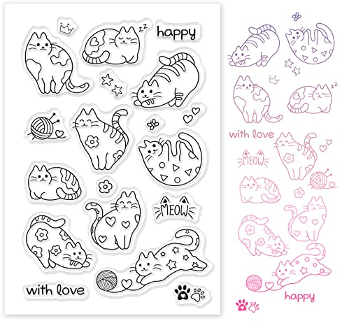 GLOBLELAND Süße Katze Transparente Silikonstempel Wollkatze Klare Stamps Tier Silikonstempel Für Kartengestaltung DIY Prägung Journaling