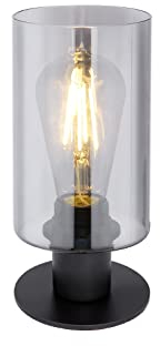 Globo LED Rauchglas Tischleuchte mit Zylinder Lampenschirm Ø 10cm, Metall Schwarz