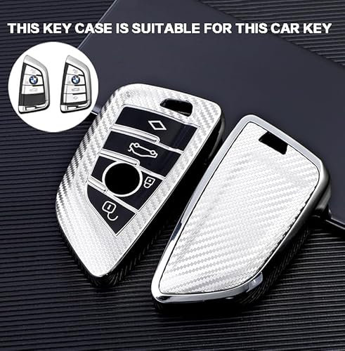 RXXR Coque de clé de voiture compatible avec BMW Série 2, 5, 6, 7, X1, X2, X3, X5, X6, X7, 4 boutons avec porte-clés (coque argentée)