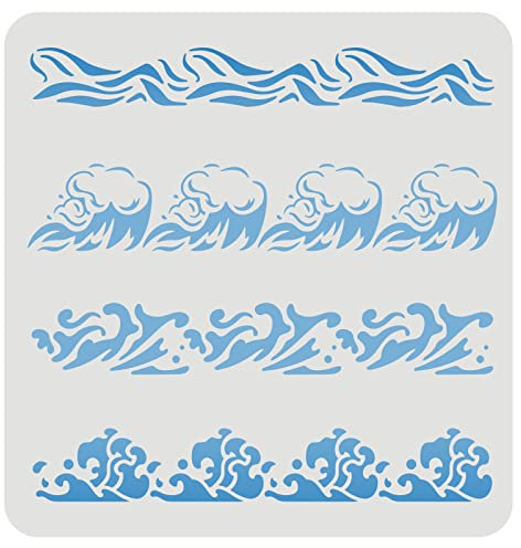 FINGERINSPIRE Wellen-Schablone, 30 x 30 cm, Kunststoff, Ozean-Muster, wiederverwendbare Meereswellen-Schablone für Holz, Boden, Wand und Fliesen