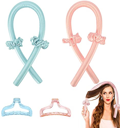 Tuofang 2stück Heatless Curls Band, Lockenwickler über Nacht, Rutschfest Stirnband Lockenwickler mit Haarnadel, Schaum Lockenstab, Wave Formers über Nacht für Langes Mittleres Haar (Rosa Grün)