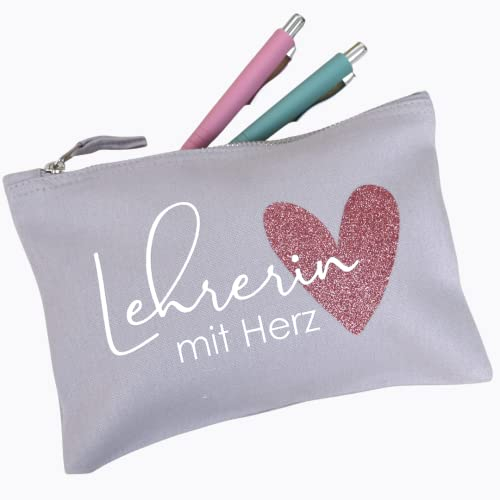 Geschenk - Canvas Federtasche | Lehrerin mit Herz | Geschenkidee Abschied | Abschiedsgeschenk für Lehrer | Federmäppchen für die beste Lehrerin