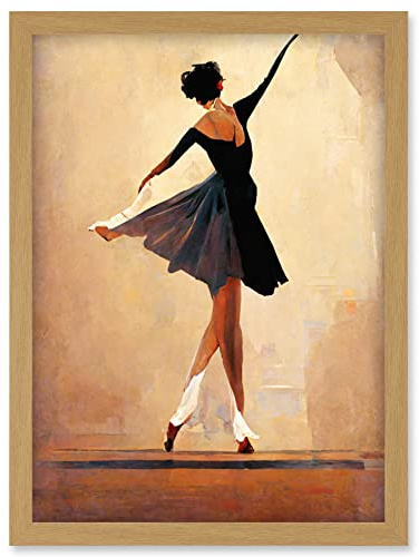 Doppelganger33 LTD Graceful Ballet Dancer In Black Dress Artwork Framed Wall Art Print A4