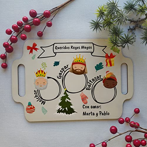 EVYRE | Bandeja de Madera Personalizada | Medida Perfecta 300x200x3 mm | Bandejas Decorativas de Navidad con Nombre | Adornos Mesa Navidad | Regalo Personalizado Navidad | Bandeja Madera Reyes Magos