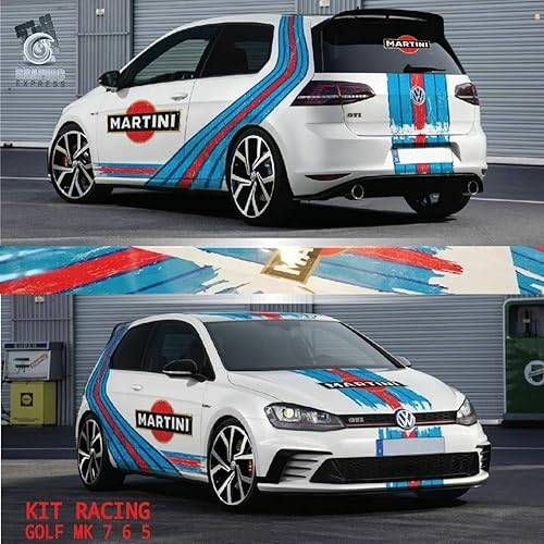 Sticker-Set aus Polyester, kompatibel mit Martini Racing Golf MK 1 2 3 4 5 6 7 GTI – selbstklebend Decal Scratch Effekt
