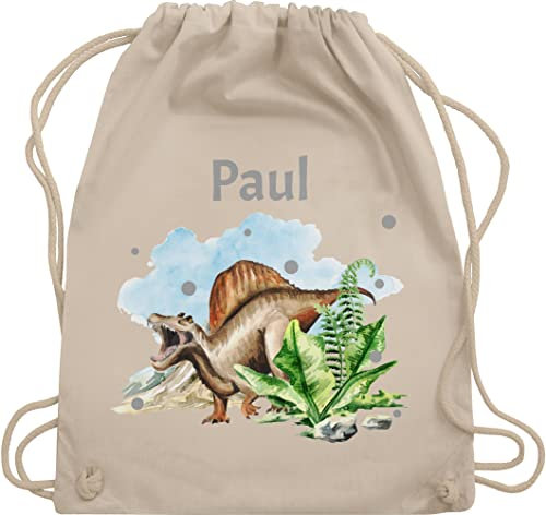 Turnbeutel Rucksack - Dinosaurier Geschenk Dino Geschenke Dinos I - Unisize - Naturweiß - personalisierter beutel kindergarten wäschebeutel kita tier name turnsack sportbeutel baumwolle kinder