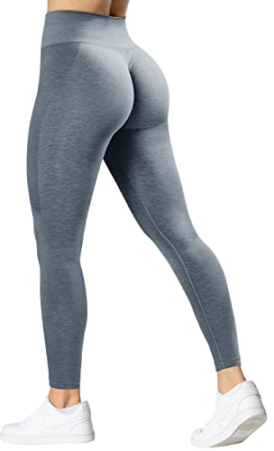 TAYOEA Damen Sport Leggings Nahtlose Scrunch Butt Push Up Leggings Blickdicht Gym Fitnesshosen Hohe Taille Sporthose Yoga Hosen Grau,M