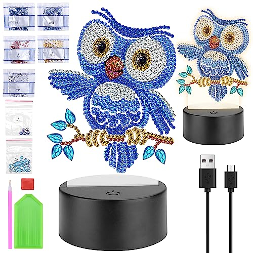 Homgaty Diamond Painting Kinder Mädchen, Kreative Bastelset Eule Nachtlicht Basteln am Kindergeburtstag, Geschenke für Mädchen 5 6 7 8 9 10 Jahre, Weihnachtsgeschenke für Mädchen 6-12 Jahre