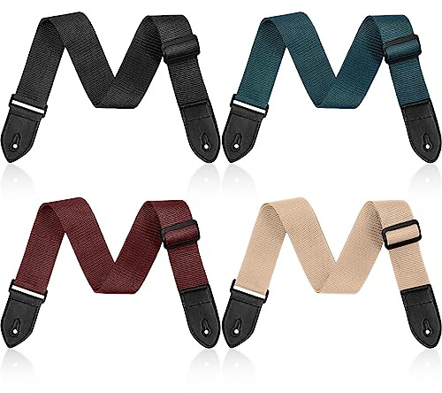 Fiada 4 Pcs Guitar Straps Electric Bass Acoustic Cotton Guitar Straps Adjustable for Musical Instrument Gift(Dark Color,Solid Color Style)
