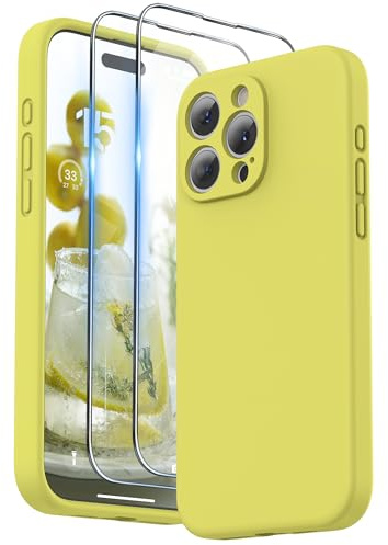 SURPHY Compatible with iPhone 15 Pro Max Case, Liquid Silicone Shockproof | [2 x Screen Protectors & 1 x Lanyard] Protection for Each Lens, Cover for iPhone 15 Pro Max 6.7, Canary Yellow