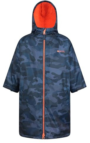 Mountain Warehouse Tidal Printed Kids Waterproof Changing Robe - Windproof Beacwear with Side Pockets & Fleece Lining For Boys & Girls - For Beach & Swimming Dark Blue (01) M