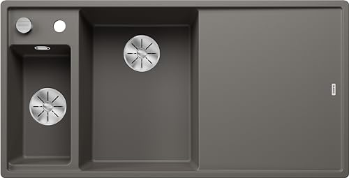 BLANCO AXIA III 6 S | Granitspüle aus SILGRANIT vulkangrau | Einbauart: Einbau von Oben | Hauptbecken links | mit Holzschneidbrett | für 60 cm breite Unterschränke | Verschiebbares Schneidbrett