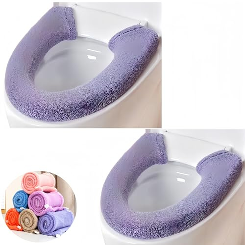 Wuyue Hua 2 x dickere, weiche WC-Sitzbezüge mit Griff, WC-Deckelbezug, Kissen, weich, dick, dehnbar, waschbar