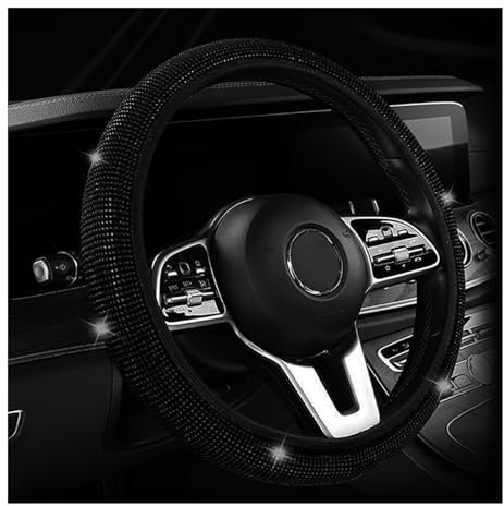 Auto Lenkradbezug Glitzer, Lenkrad Bezug Farbe Diamantbesetzte Vollrhinestones, Lenkradhülle Glitter Universal Anti Rutsch Elastische Auto Zubehör 36-38cm (Schwarz)