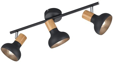 RL LIVE YOUR LIGHT Reality Leuchten Spotbalken Latika R81523032, Metall Schwarz matt, Holznachbildung, exkl. 3x E14